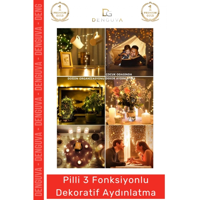 #LedLamba Peri Led Lamba 3 Fonksiyonlu 5 Metre Sarı Işık Dekoratif Yılbaşı Çam Ağacı Ev Süsleme