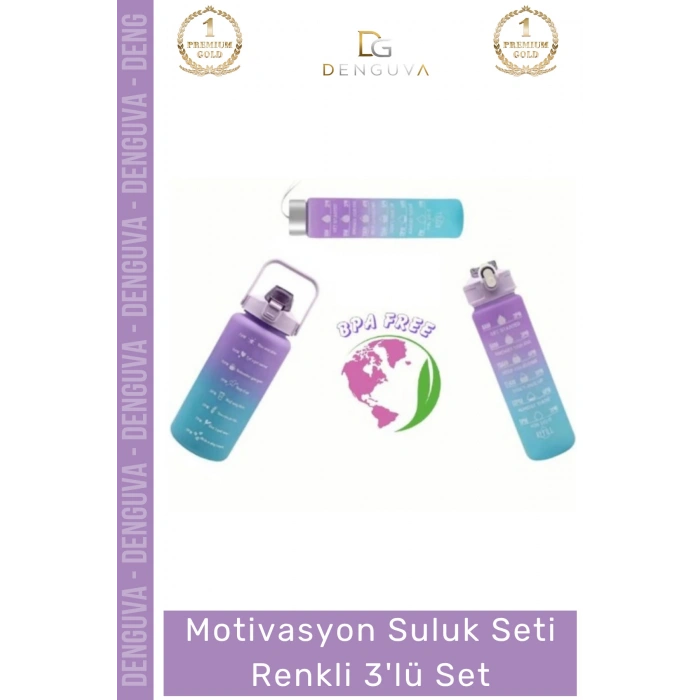 #Suluk Sağlıklı Tritan BPA İçermeyen Sızdırmaz 2000ml 750ml 300ml 3lü Motivasyon Suluk Seti