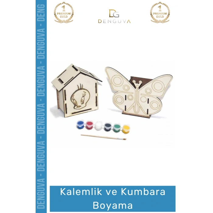 #Kalemlik Eğitici Boyanabilir Kendin Yap Lazer Kesim MDF Hobi Hediye Ahşap Kalemlik Kumbara 2li Seti