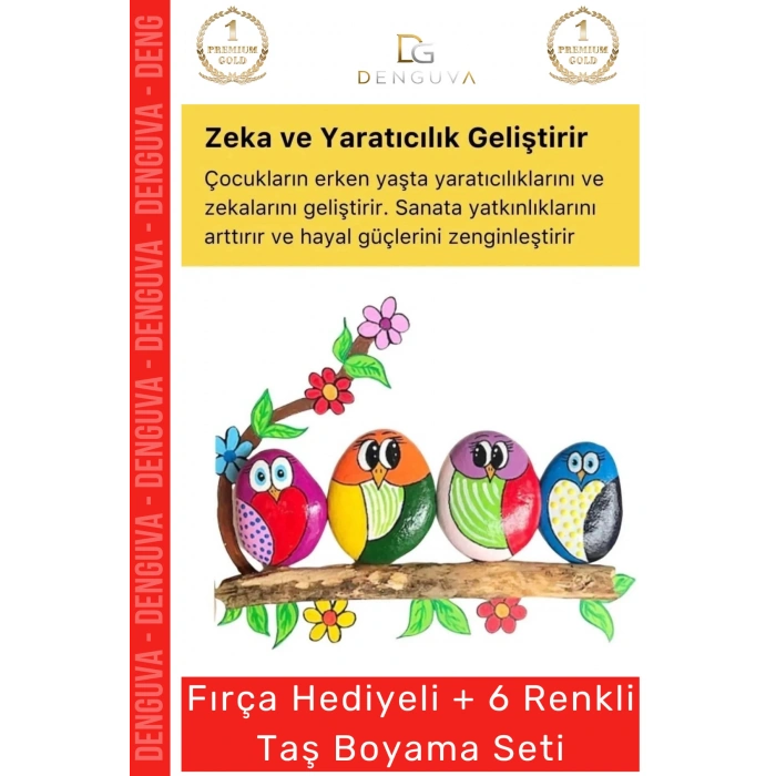 #Boyama 3 Yaş Üstü Zeka Geliştirici Eğitici 6 Renk Akrilik Boya Fırçalı Taş Boyama Aktivite Seti
