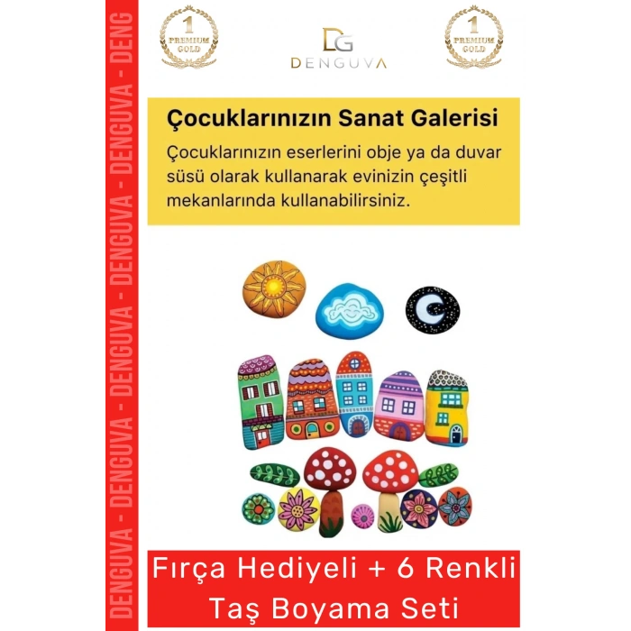 #Boyama 3 Yaş Üstü Zeka Geliştirici Eğitici 6 Renk Akrilik Boya Fırçalı Taş Boyama Aktivite Seti