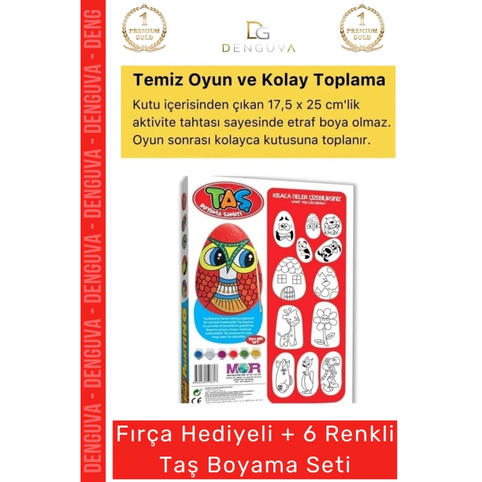 #Boyama 3 Yaş Üstü Zeka Geliştirici Eğitici 6 Renk Akrilik Boya Fırçalı Taş Boyama Aktivite Seti