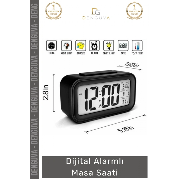 #Saat Dijital Akıllı Sensörlü Işıklı Termometreli Ev Dekoratif Sessiz Alarmlı Masa Çalar Saat