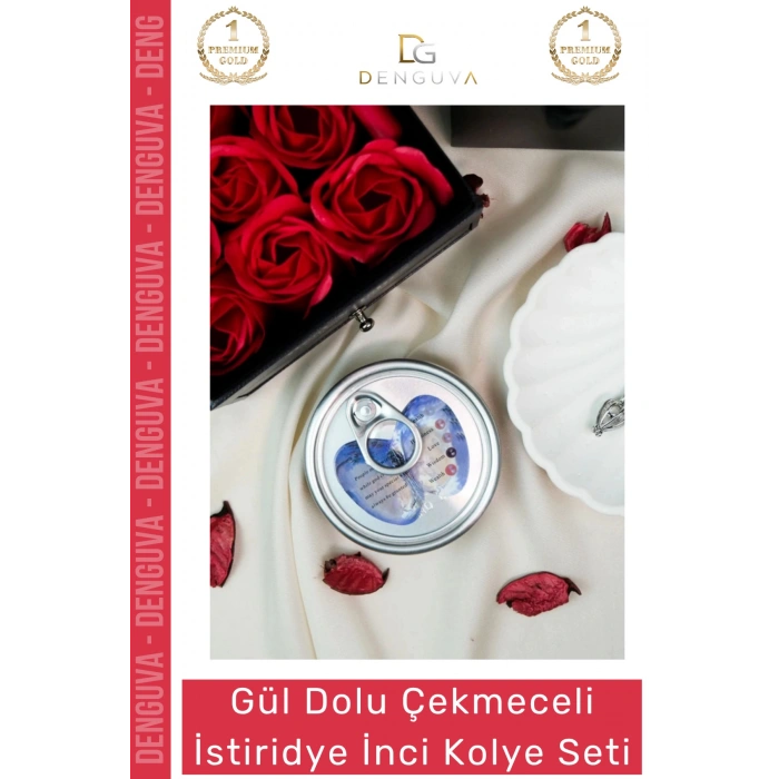 #Kolye Sevgiliye Hediye Kırmızı Gül Çekmeceli Kutu Tasarım Şık Takı İstiridye İnci Kolye Seti