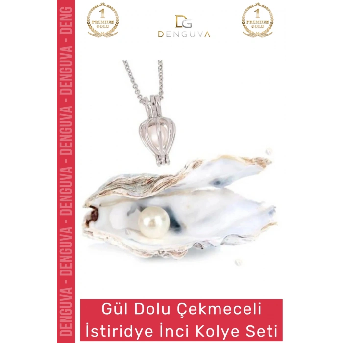 #Kolye Sevgiliye Hediye Kırmızı Gül Çekmeceli Kutu Tasarım Şık Takı İstiridye İnci Kolye Seti