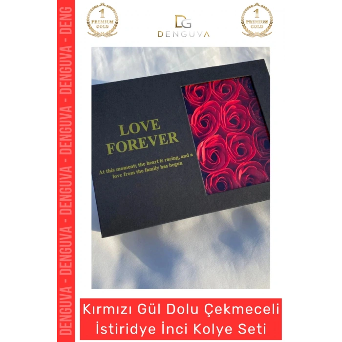 #Kolye Siyah Kutu Kokulu Kırmızı Gül Sevgililer Günü Tasarımı İstiridye İnci Kolye Seti