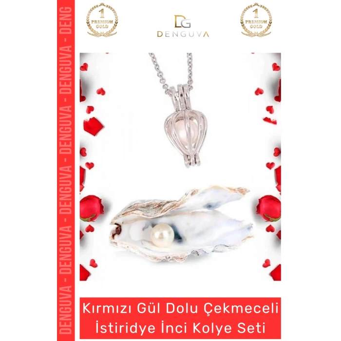#Kolye Siyah Kutu Kokulu Kırmızı Gül Sevgililer Günü Tasarımı İstiridye İnci Kolye Seti