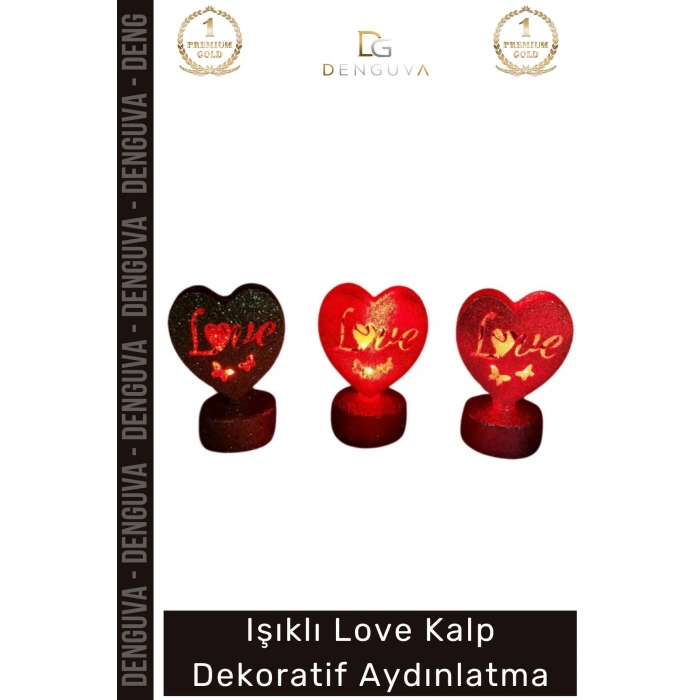 #Aydınlatma Dekoratif Simli Ledli Parti Süslemeleri Hediye Kutusu Işıklı Love Kalp 3lü Set