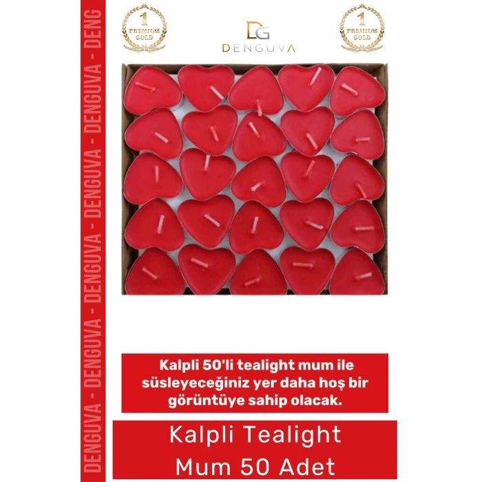 #KalpliMum Kırmızı Romantik Sevgililer Günü Dekoratif Süsleme Hediyelik Kalpli 50li Tealight Mum
