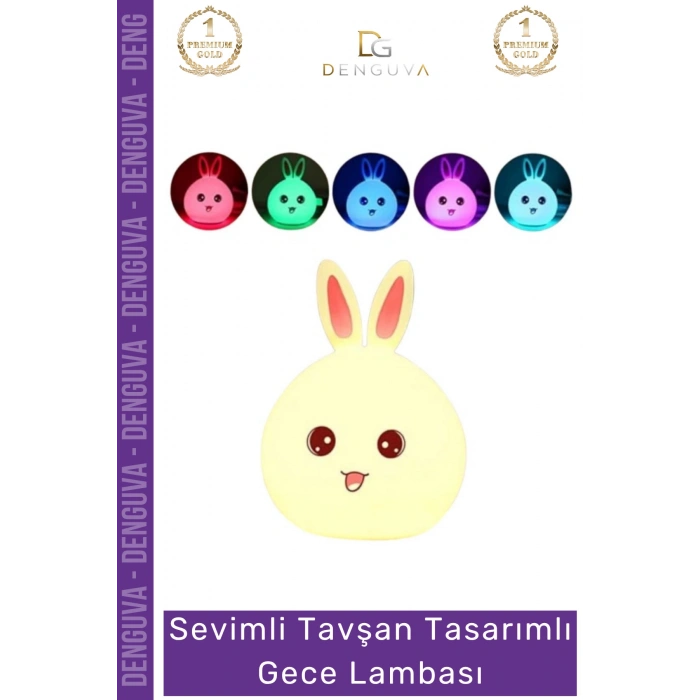 #GeceLambası Silikon Tavşan Tasarımlı Şarjlı Dokunmatik Dekoratif Çocuk Odası Renkli Masa Gece Lambası