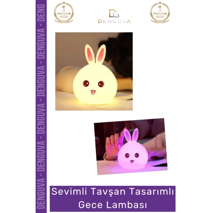 #GeceLambası Silikon Tavşan Tasarımlı Şarjlı Dokunmatik Dekoratif Çocuk Odası Renkli Masa Gece Lambası