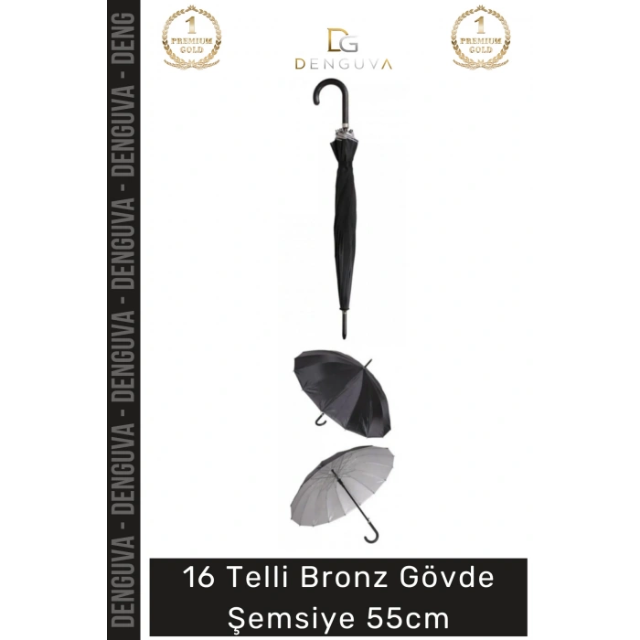 #Şemsiye Otomatik Baston Tipi Rüzgar Korumalı Fiber Sağlam Şık 16 Telli Bronz Gövde Şemsiye 55cm