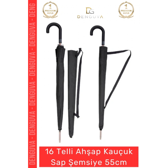 #Şemsiye Otomatik Rüzgar Dayanıklı Fiber Gövde Lüks Sağlam 16 Telli Ahşap Kauçuk Sap Şemsiye 55cm