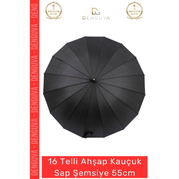 #Şemsiye Otomatik Rüzgar Dayanıklı Fiber Gövde Lüks Sağlam 16 Telli Ahşap Kauçuk Sap Şemsiye 55cm