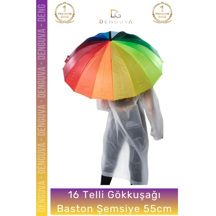 #Şemsiye Otomatik Rüzgara Dayanıklı Fiber Kaliteli Sağlam 16 Telli Gökkuşağı Baston Şemsiye 55cm