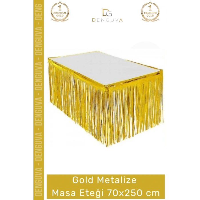 #MasaEteği Doğum Günü Parti Dekorasyonu Parlak Püsküllü Kalite 70x250 Metalize Masa Eteği Gold