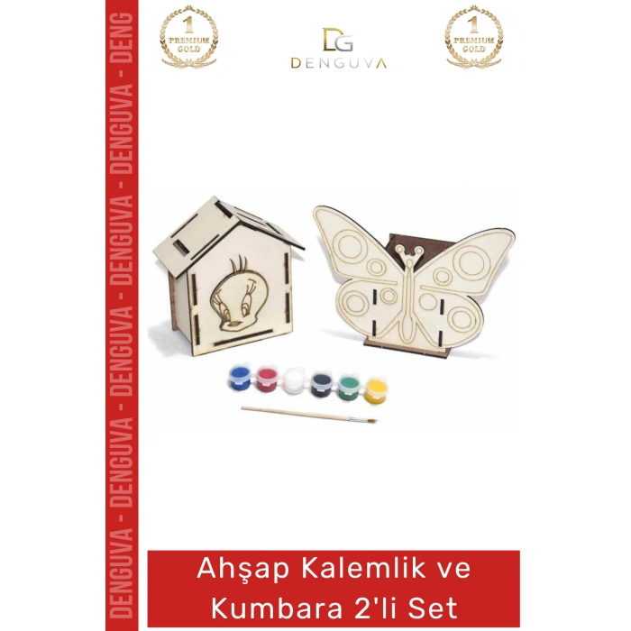 #MdfBoyama Ahşap MDF Lazer Kesim Eğitici Set Çocuk Aktivite Eğlenceli Hobi Kalemlik Kumbara Boyama