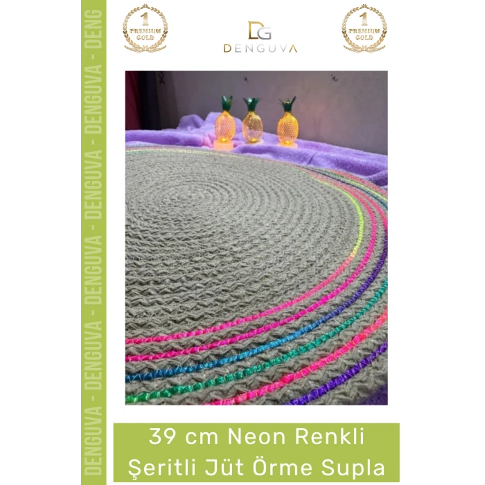 #Supla El Yapımı Modern Neon Amerikan Servis 39 cm Kaliteli Sunum Şık Şeritli Jüt Örme Supla