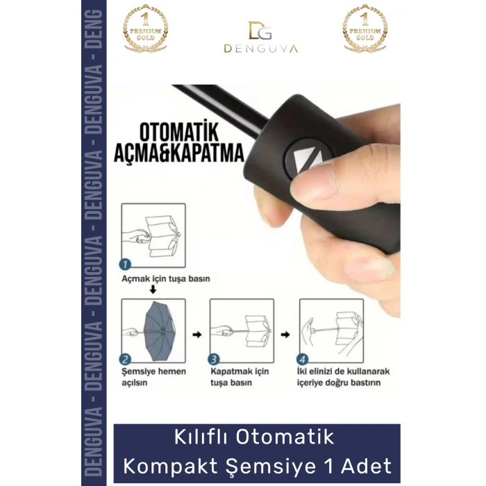 #Şemsiye Kılıflı Otomatik Su Geçirmez Dayanıklı Rüzgar Dirençli Ergonomik Kompakt Yağmur Şemsiye