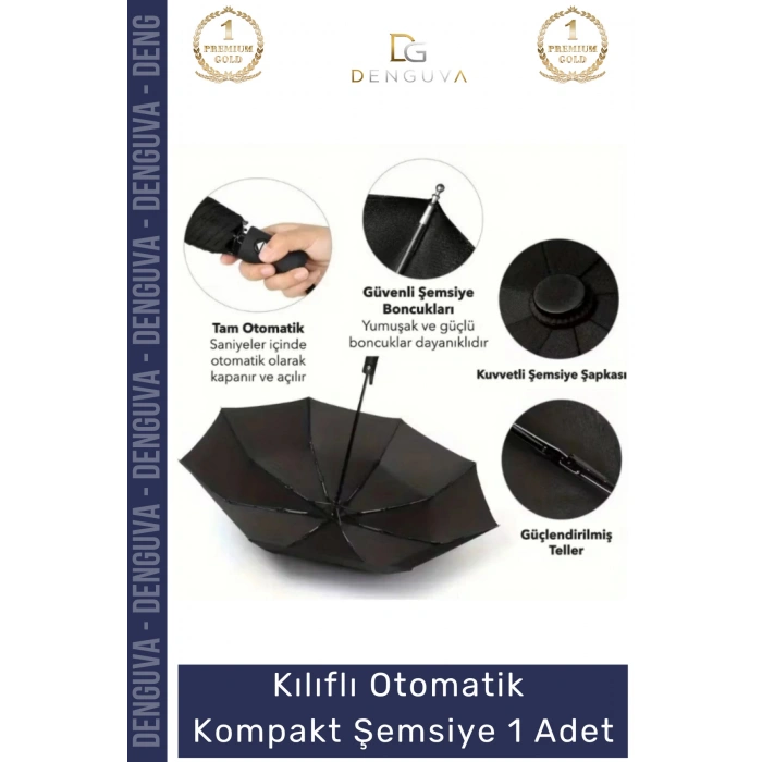 #Şemsiye Kılıflı Otomatik Su Geçirmez Dayanıklı Rüzgar Dirençli Ergonomik Kompakt Yağmur Şemsiye