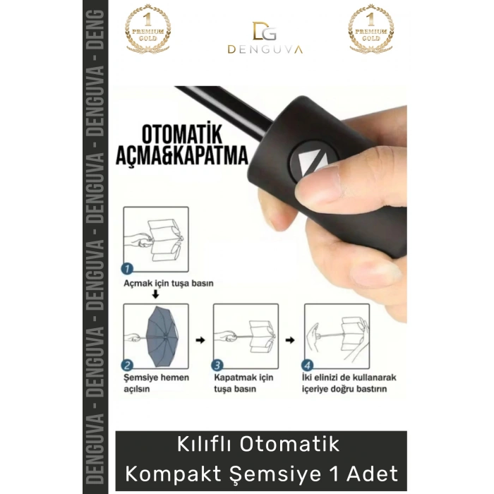 #Şemsiye Kılıflı Otomatik Su Geçirmez 8 Telli Rüzgara Dayanıklı Şık Ergonomik Kompakt Yağmur Şems