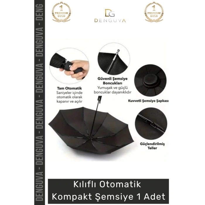 #Şemsiye Kılıflı Otomatik Su Geçirmez 8 Telli Rüzgara Dayanıklı Şık Ergonomik Kompakt Yağmur Şems