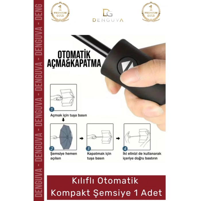 #Şemsiye Kılıflı Otomatik Su Geçirmez Dayanıklı 8 Telli Şık Ergonomik Çanta Boy Kompakt Yağmur Şemsiye