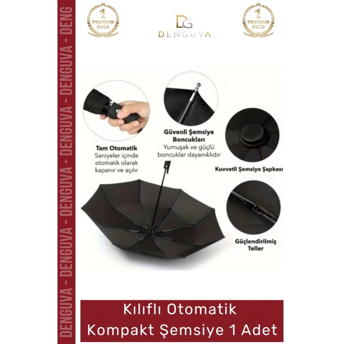 #Şemsiye Kılıflı Otomatik Su Geçirmez Dayanıklı 8 Telli Şık Ergonomik Çanta Boy Kompakt Yağmur Şemsiye