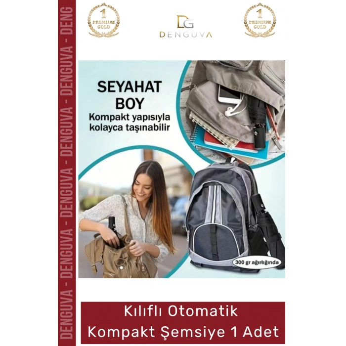 #Şemsiye Kılıflı Otomatik Su Geçirmez Dayanıklı 8 Telli Şık Ergonomik Çanta Boy Kompakt Yağmur Şemsiye