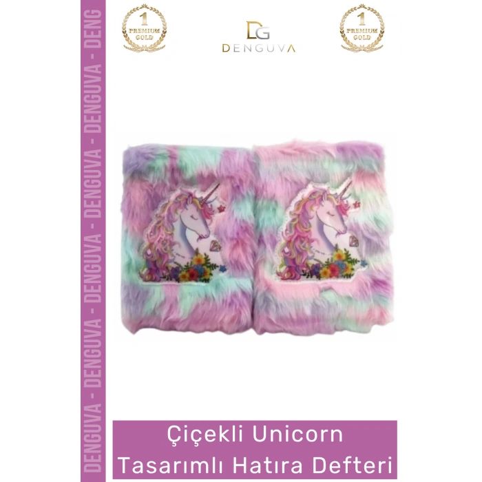 #HatıraDefteri Peluş Çiçekli Desenli A5 Boyut 80 Yaprak Renkli Unicorn Tasarımlı Hatıra Defteri