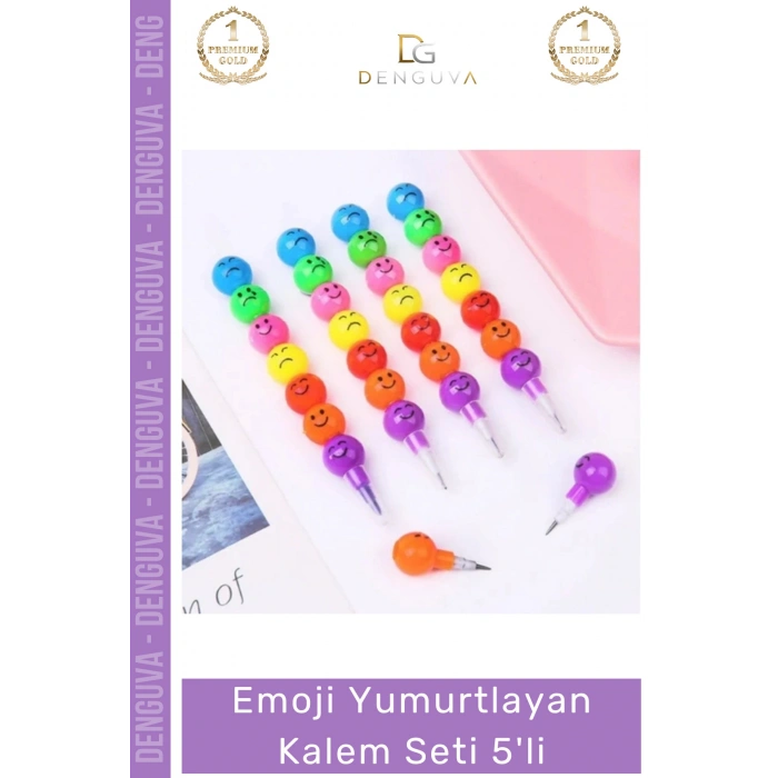 #KalemSeti Emojili Renkli Okul Kırtasiye Modüler Eğlenceli Öğrenci Yumurtlayan Kalem Seti 5li