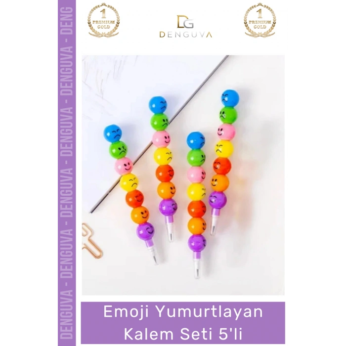 #KalemSeti Emojili Renkli Okul Kırtasiye Modüler Eğlenceli Öğrenci Yumurtlayan Kalem Seti 5li