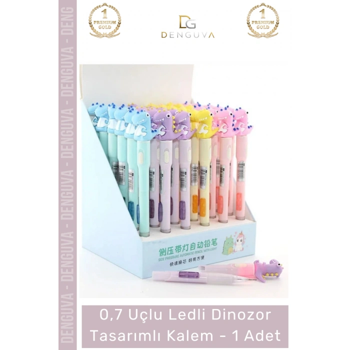 #FigürlüKalem Işıklı LED Ergonomik 07 Uçlu Okul Kırtasiye Hediyelik Figürlü Dinazor Tasarımlı Kalem - 1 Adet
