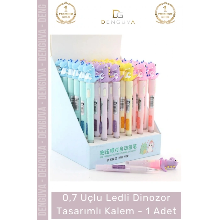 #FigürlüKalem Işıklı LED Ergonomik 07 Uçlu Okul Kırtasiye Hediyelik Figürlü Dinazor Tasarımlı Kalem - 1 Adet