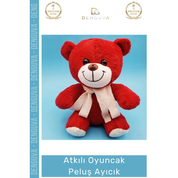 #Ayıcık Kırmızı Peluş Hediye Yumuşak Kaliteli Tasarım Sevimli Şık Büyük Atkı Oyuncak Ayıcık 25cm