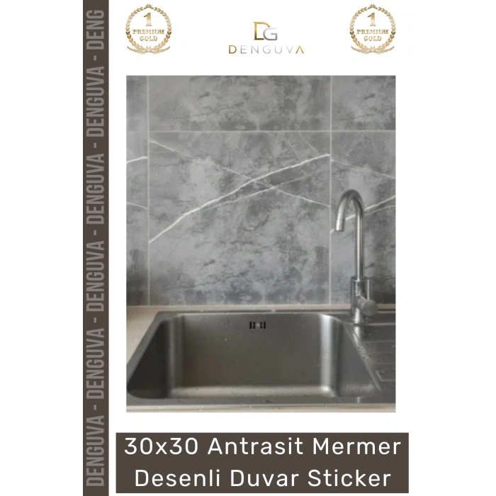 #Sticker 30x30 Antrasit Kendinden Yapışkanlı Mutfak Paneli Folyo Mermer Desenli Duvar Sticker