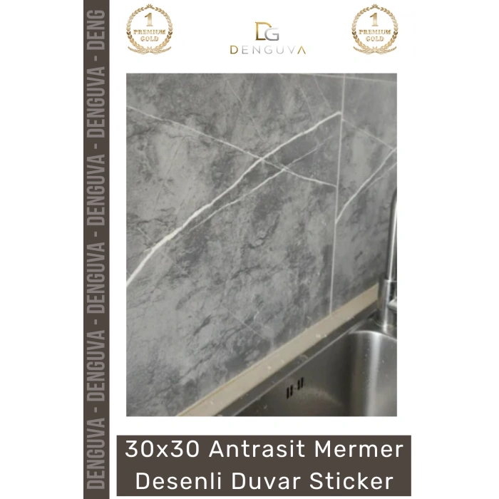 #Sticker 30x30 Antrasit Kendinden Yapışkanlı Mutfak Paneli Folyo Mermer Desenli Duvar Sticker