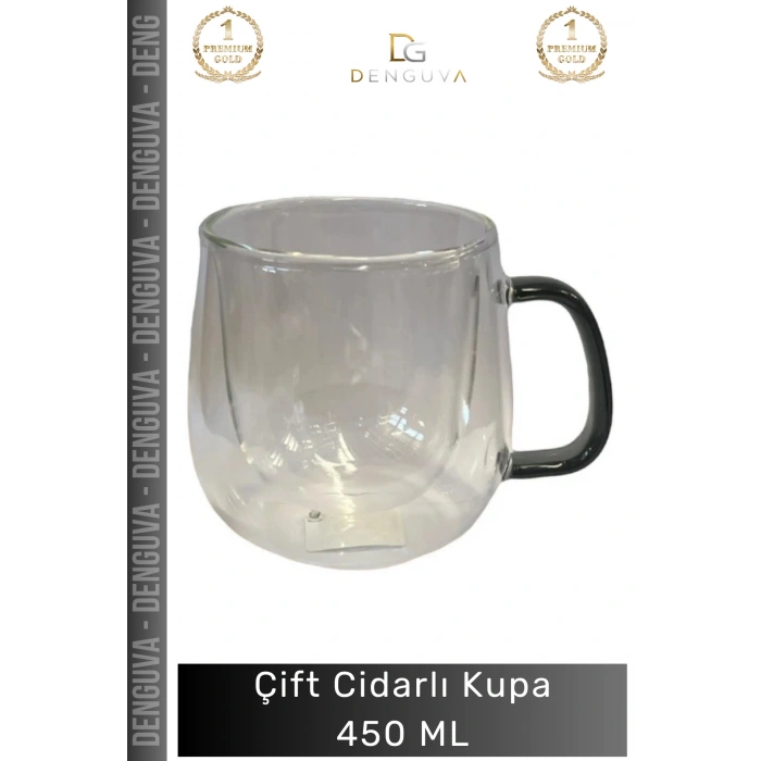 #CamKupa 450ml Isı Yalıtımlı Borosilikat Modern Şık Estetik Dayanıklı Çift Cidarlı Cam Kupa Gri