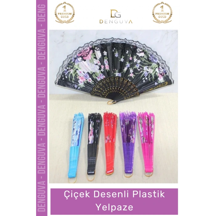 #Yelpaze Çiçek Desenli Katlanabilir Estetik Zarif Renkli Hafif Şık Hediyelik Plastik Yelpaze