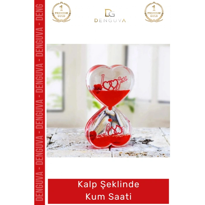 #KumSaati Romantik Tasarım I Love You Yazılı Dekoratif Hediye Ofis Kalp Şeklinde Jel Kum Saati