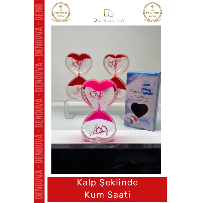 #KumSaati Romantik Tasarım I Love You Yazılı Dekoratif Hediye Ofis Kalp Şeklinde Jel Kum Saati