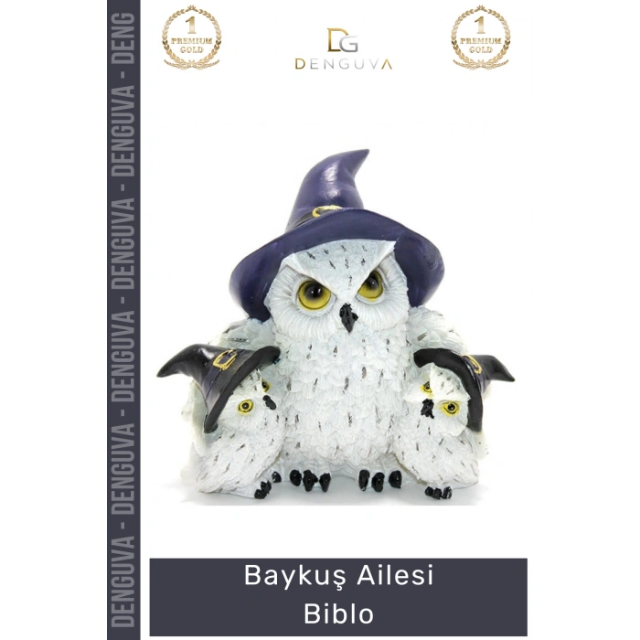 #BaykuşBiblosu Büyücü Şapkalı Dekoratif Hediyelik Modern El İşçiliği Polyester Baykuş Ailesi Biblo