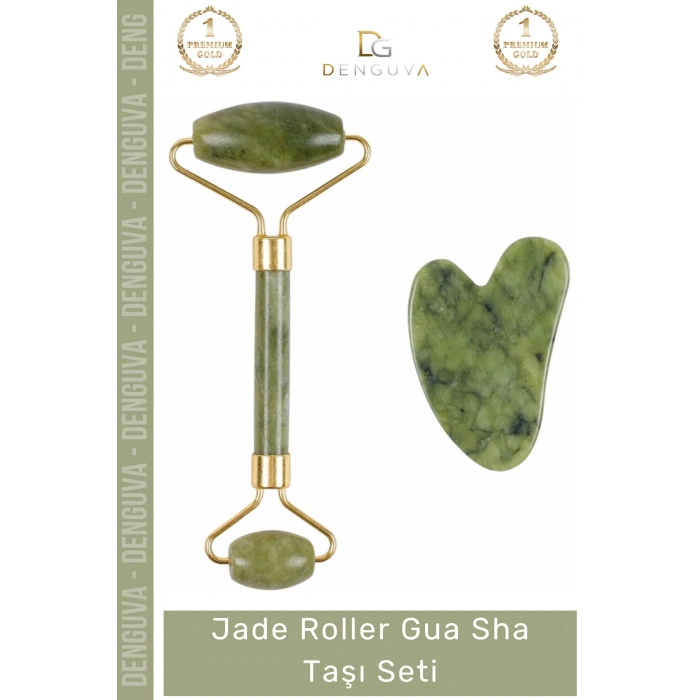 #YeşimTaşı Doğal Yeşim Taşı Yüz Sıkılaştırıcı Masaj Aleti Anti Aging Jade Roller Gua Sha Taşı Seti