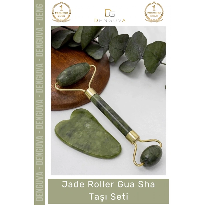 #YeşimTaşı Doğal Yeşim Taşı Yüz Sıkılaştırıcı Masaj Aleti Anti Aging Jade Roller Gua Sha Taşı Seti