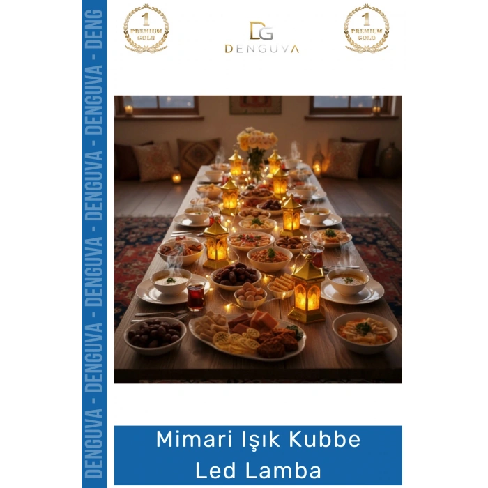 #Lamba Ramazan Temalı Altıgen Gold Kaplama Dekoratif Pilli Sıcak Sarı Modern Işık Kubbe LED Lamba