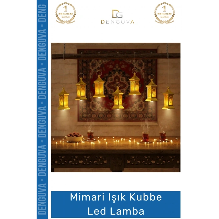 #Lamba Ramazan Temalı Altıgen Gold Kaplama Dekoratif Pilli Sıcak Sarı Modern Işık Kubbe LED Lamba