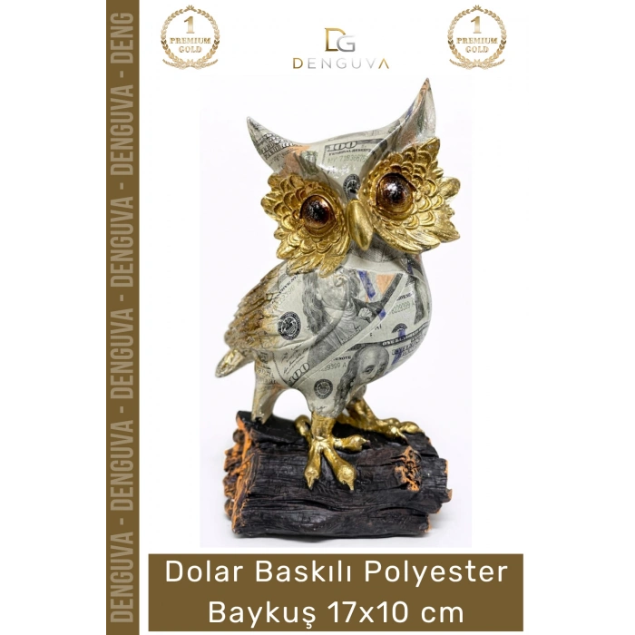 #Baykuş Dolar Baskılı Tasarım Dekoratif Obje Biblo Sanatsal Ofis Polyester Baykuş 17x10 cm