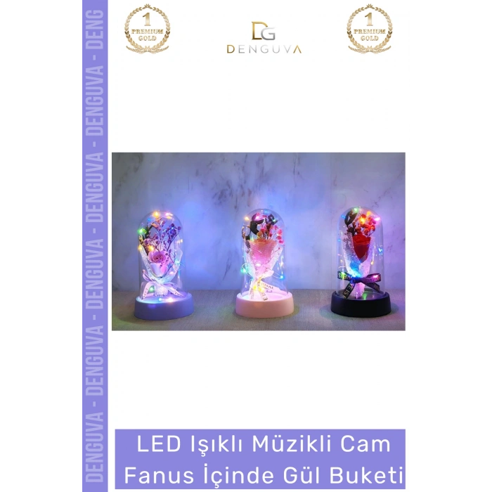 #GeceLambası LED Işıklı Romantik Dekoratif Gece Lambası Estetik Müzikli Cam Fanus İçinde Gül Buketi