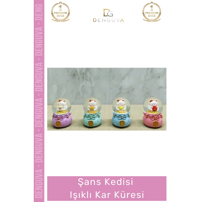 #KarKüresi Şans Getiren Bereket Temalı Dekoratif Masaüstü Estetik Modern Şans Kedisi Işıklı Kar Küresi