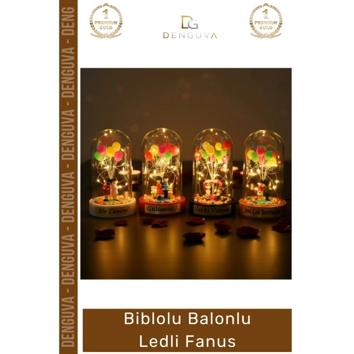 #Fanus Dekoratif Işıklı Gece Lambası Masa Üstü Cam Tasarım Romantik Biblolu Balonlu Ledli Fanus